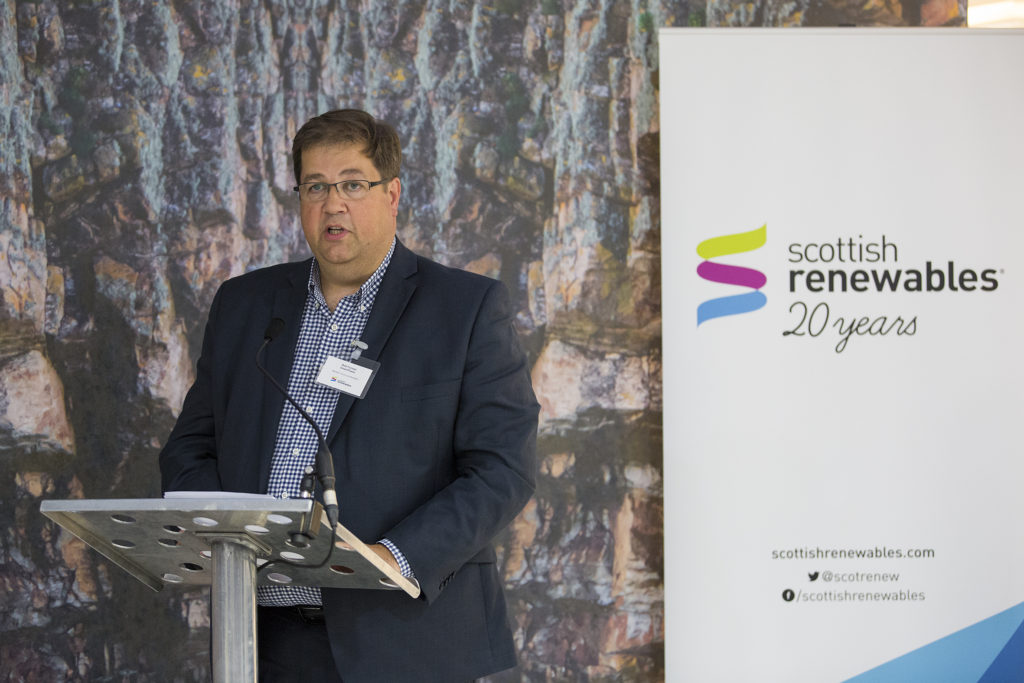 Rob Forrest addresses current Scottish Renewables members at 20 year anniversary gathering